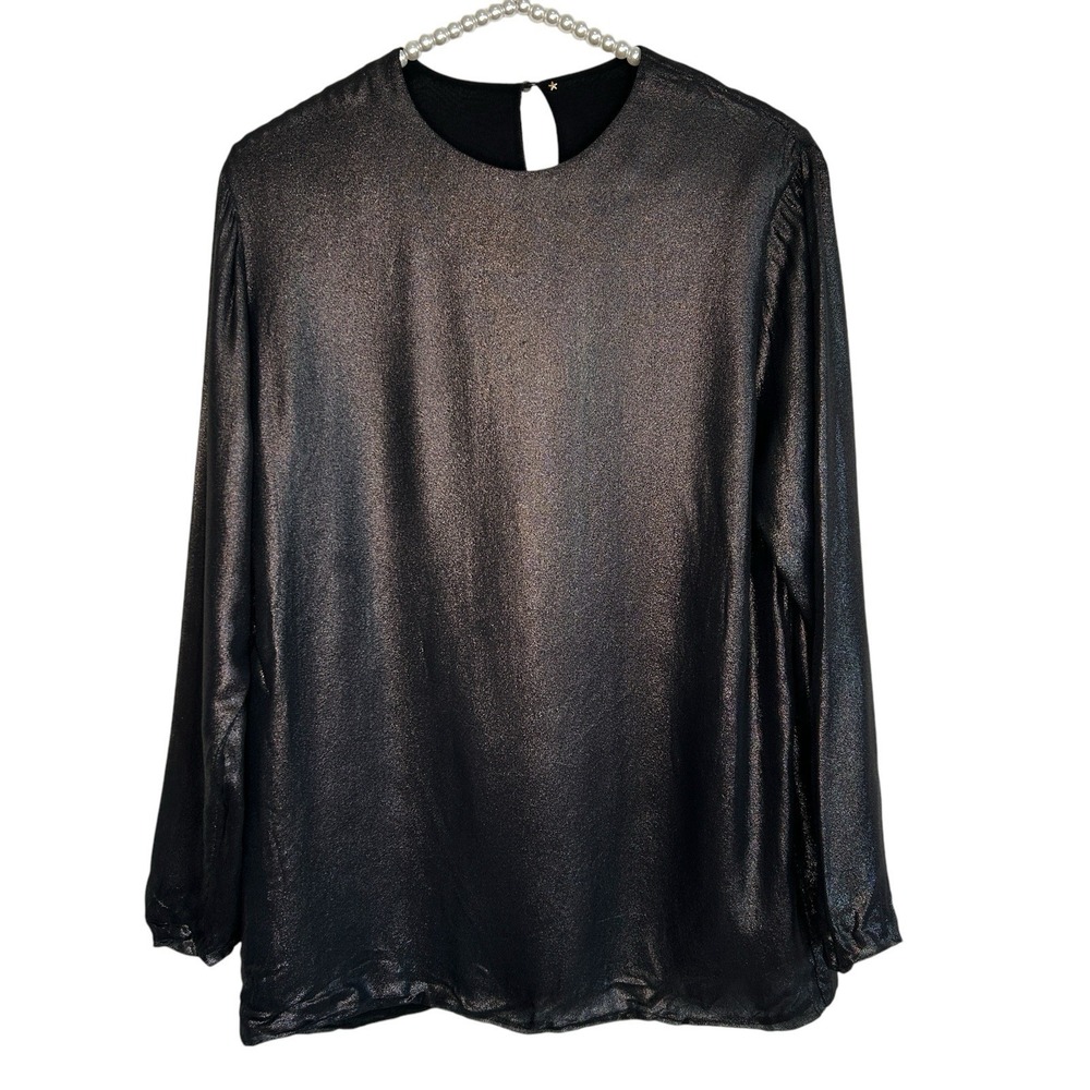 Peter Cohen Metallic Blouse Top Womens XS Black Minimalist Designer Luxury